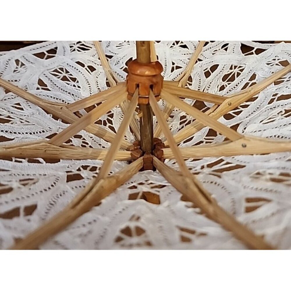Parasol/Umbrella DOLL 9" Battenburg Lace TYPE Wood~8 SECTIONS GORGEOUS LACE - Picture 6 of 11